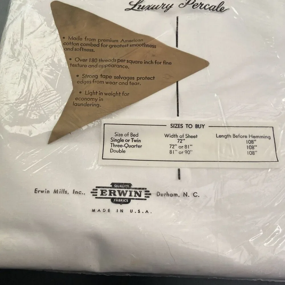 Vintage Erwin Fine Comed Luxury Percale  Type 180 Sheet Size 81x108